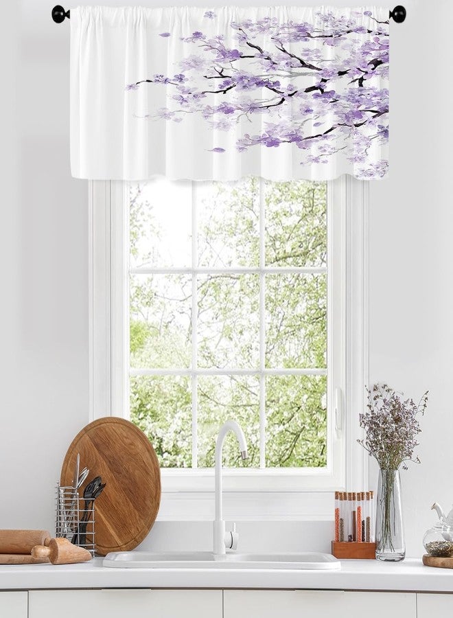Kikiry Purple Window Curtain Valance 52" W x 18" L Floral Cherry Blossom Japanese Lavender Patterned Flower Printed Woman Kitchen Rod Pocket Living Room Bedroom Drapes Treatment Fabric 1 Panel - Image 5
